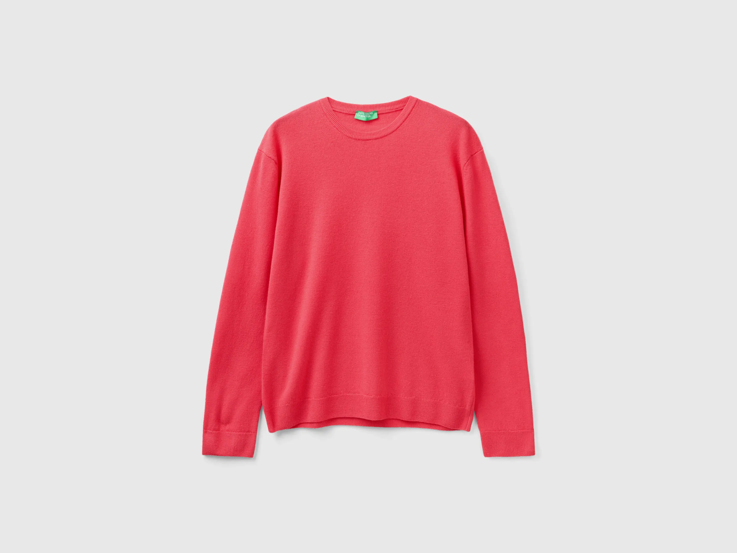 Fuchsia crew neck sweater in pure Merino wool - Fuchsia | Benetton