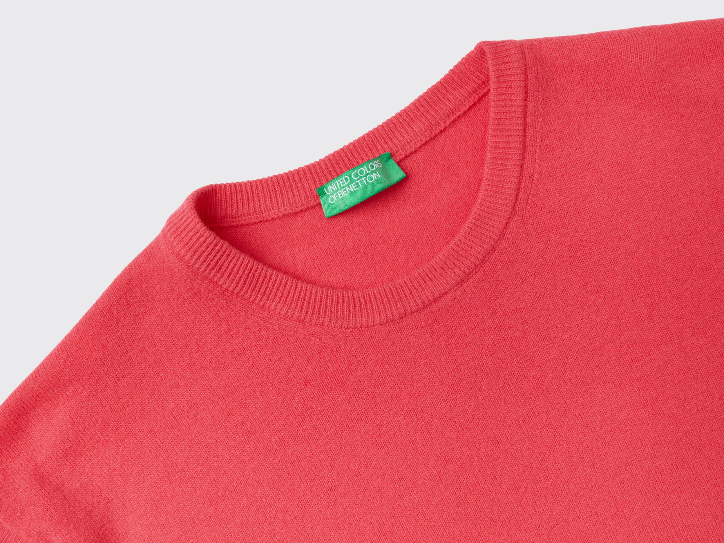 Fuchsia crew neck sweater in pure Merino wool - Fuchsia | Benetton