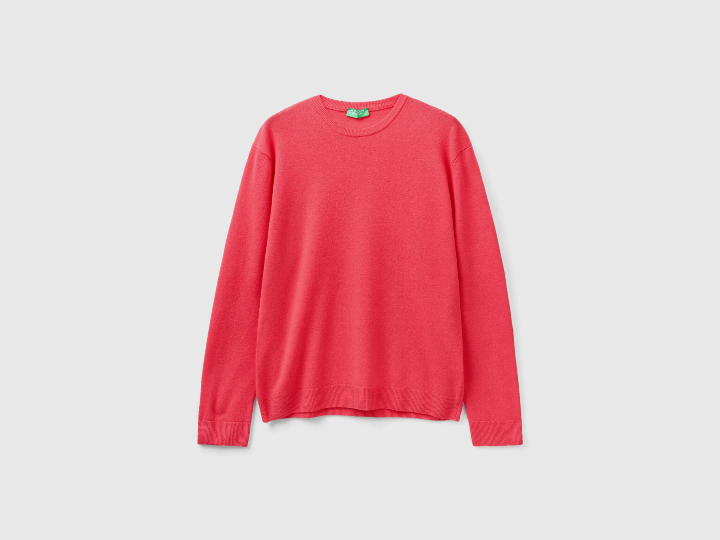 Fuchsia crew neck sweater in pure Merino wool - Fuchsia | Benetton