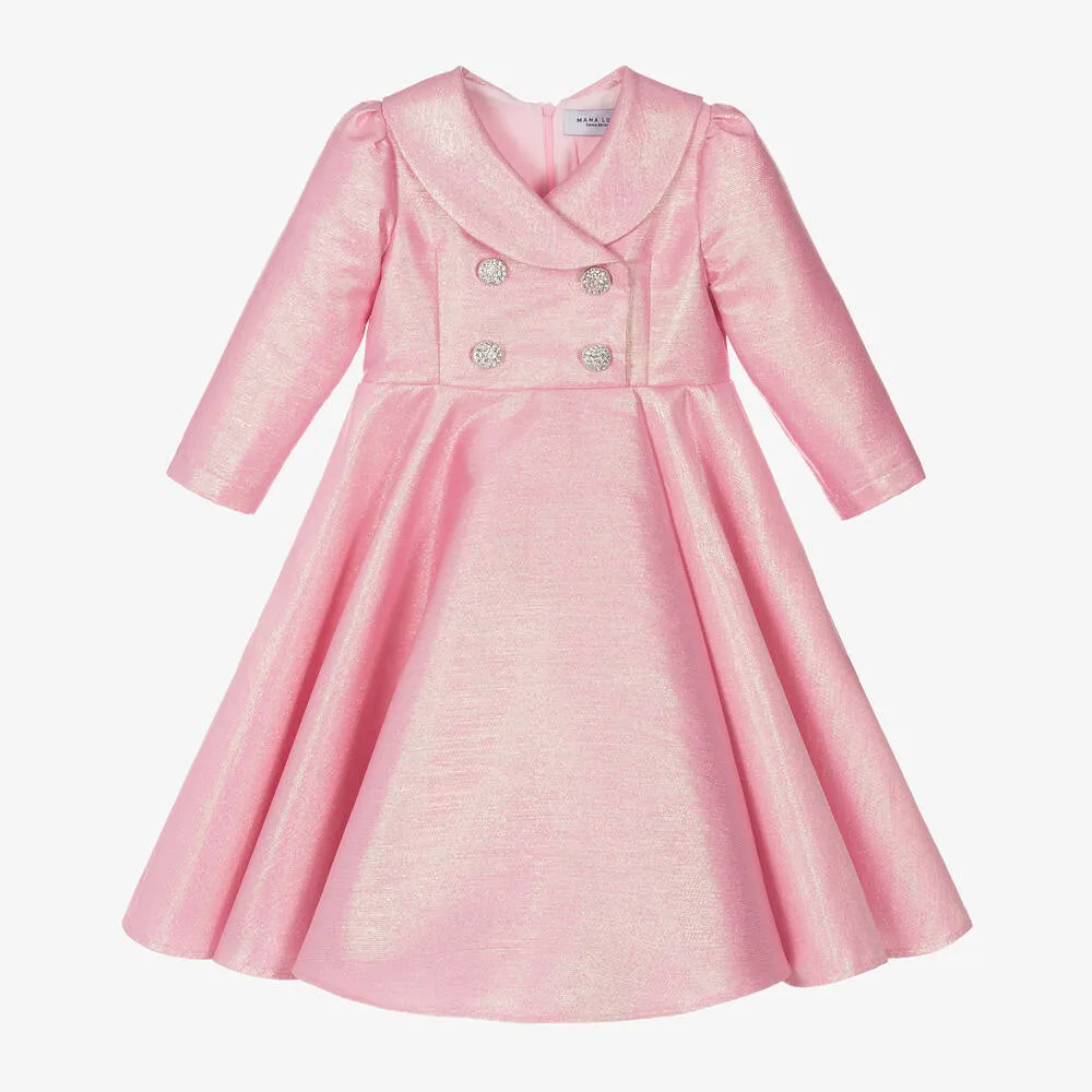 Girls Metallic Pink Coat Dress