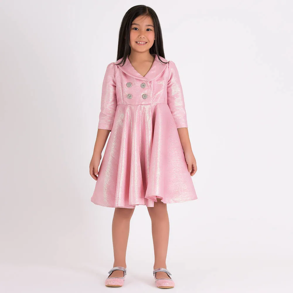 Girls Metallic Pink Coat Dress