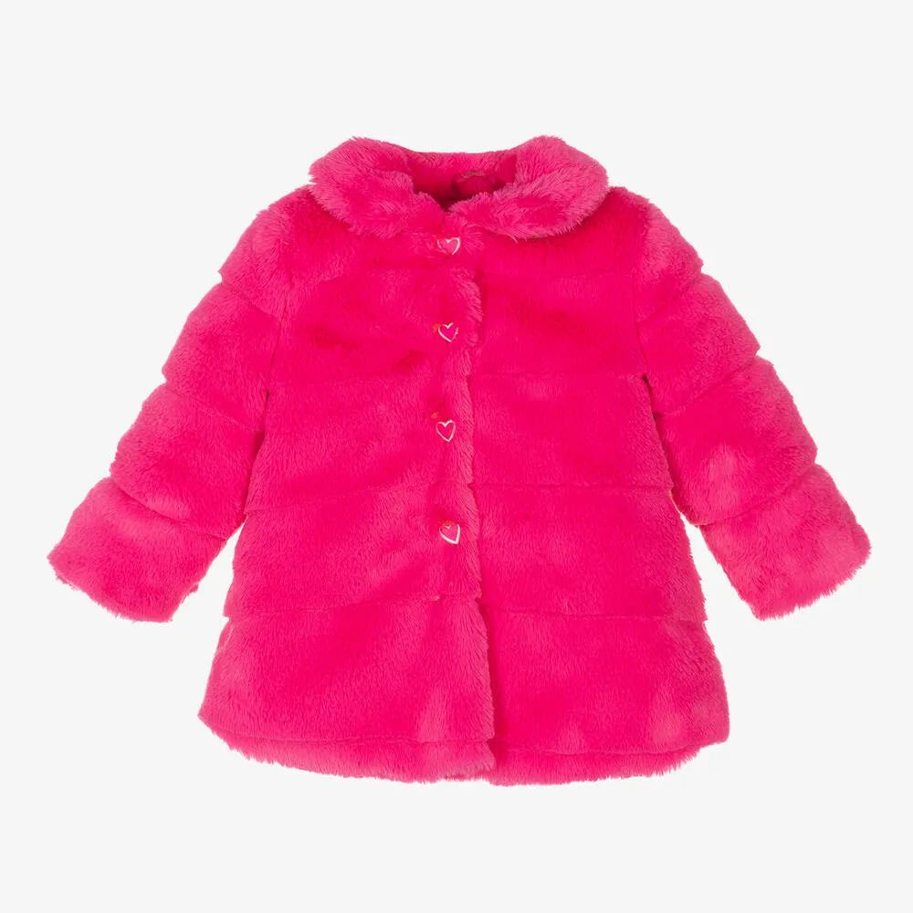 Girls Pink Faux Fur Coat