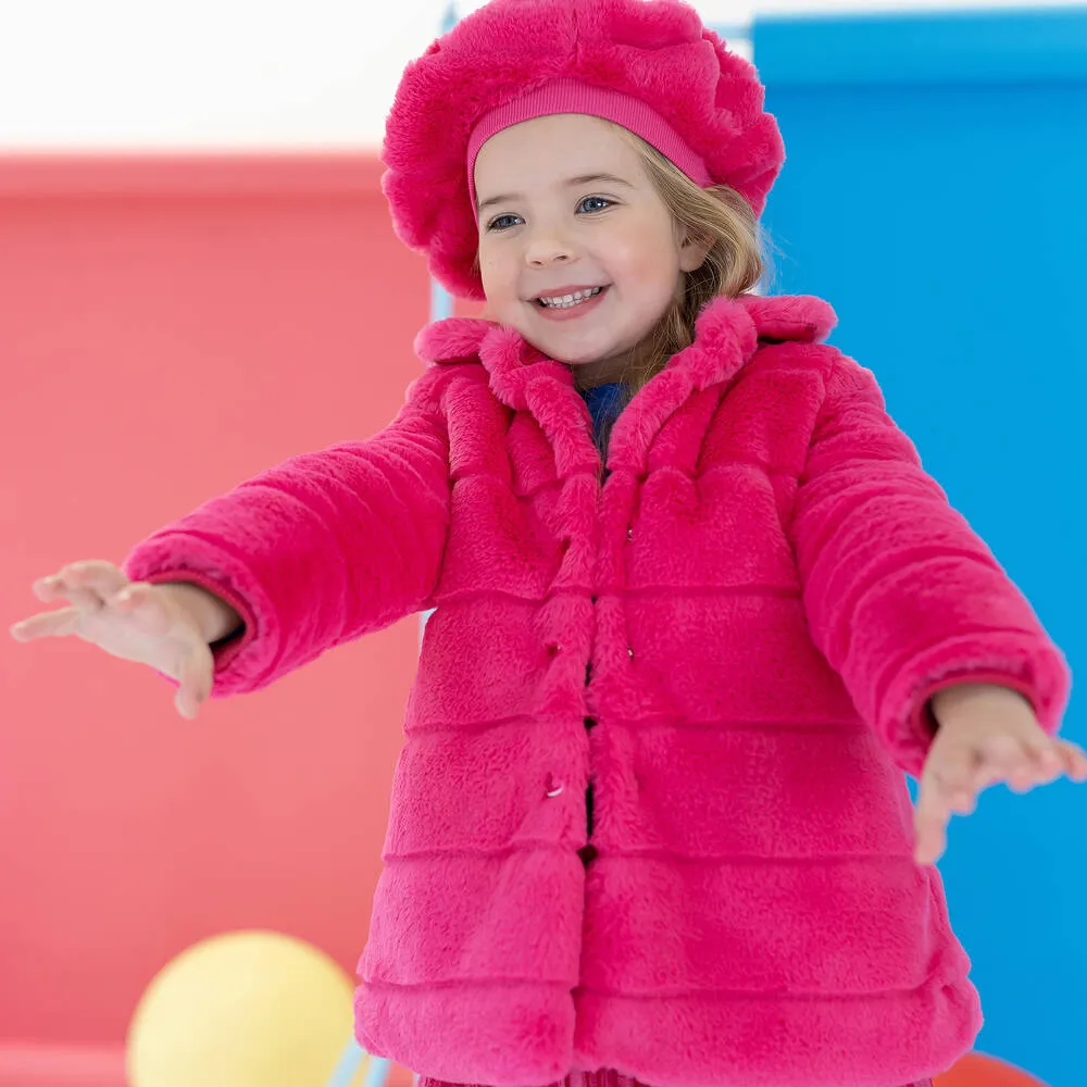 Girls Pink Faux Fur Coat