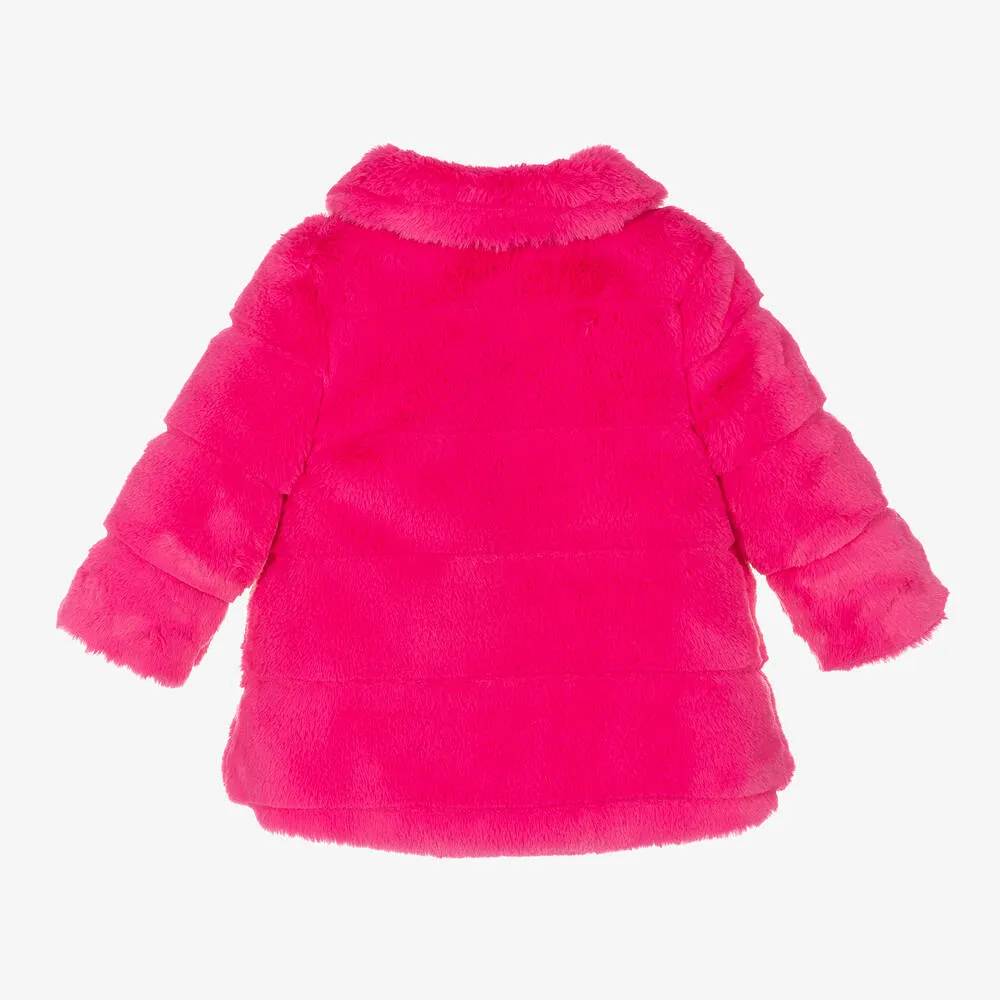 Girls Pink Faux Fur Coat