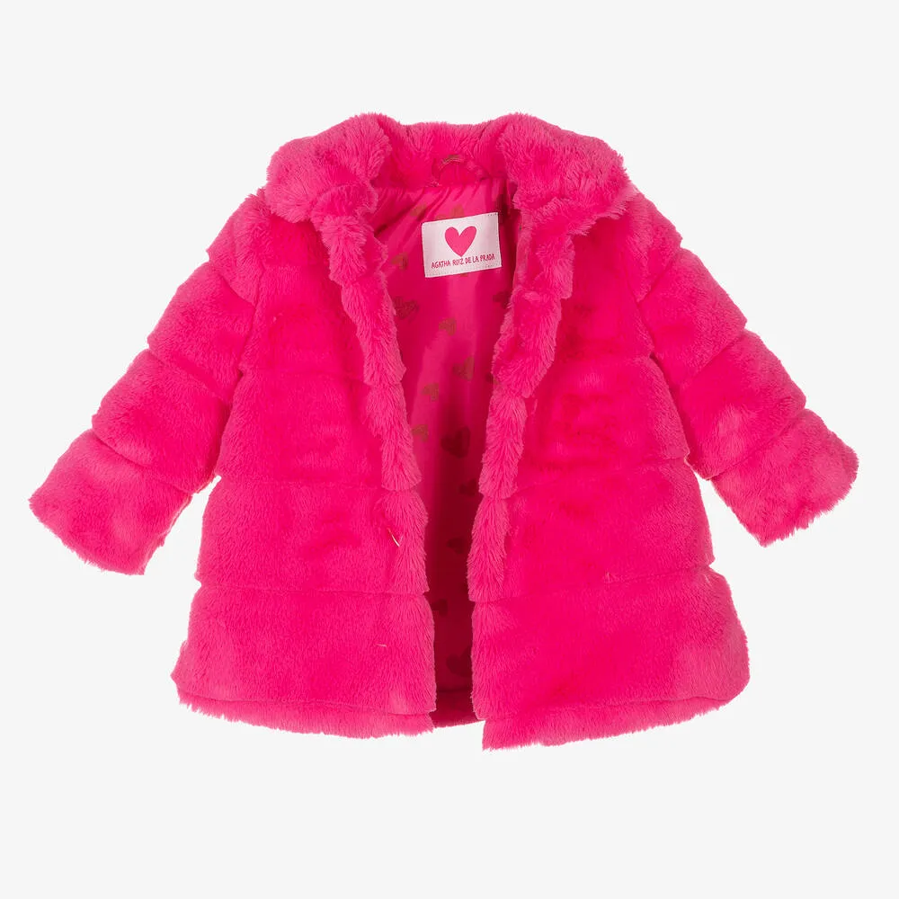 Girls Pink Faux Fur Coat