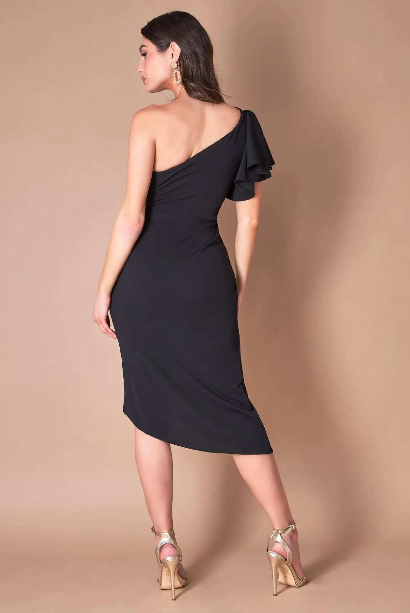 Goddiva Waterfall Sleeve Wrap Midi Dress