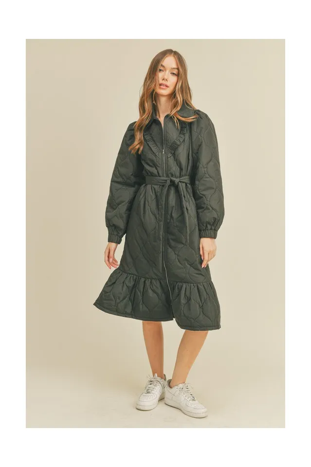 Halo & Hazard Marlo Ruffled Quilted Coat