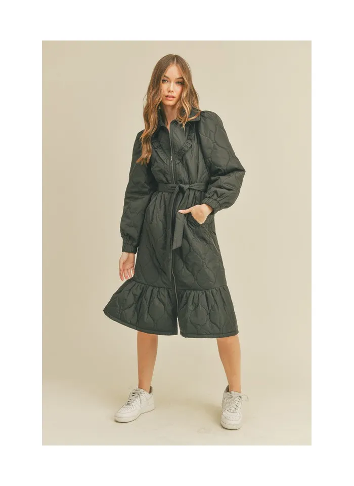 Halo & Hazard Marlo Ruffled Quilted Coat