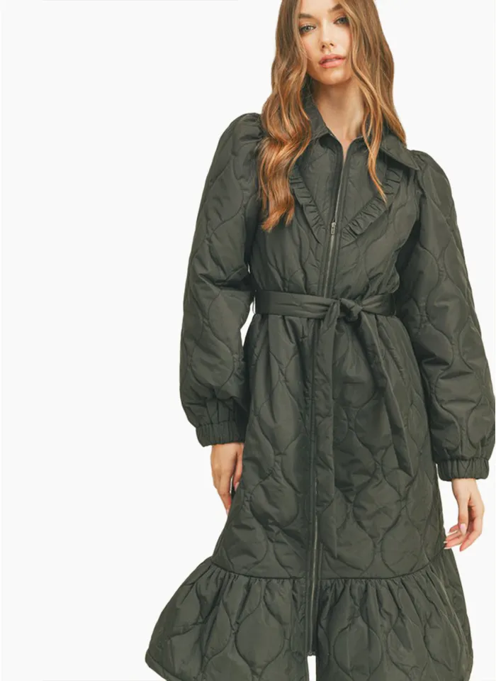 Halo & Hazard Marlo Ruffled Quilted Coat