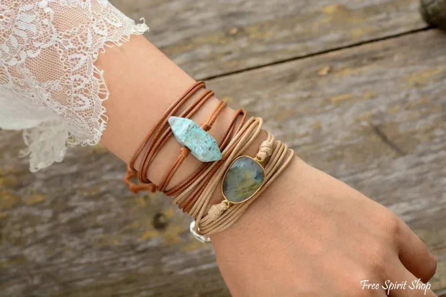 Handmade Natural Labradorite Gemstone Wrap Bracelet