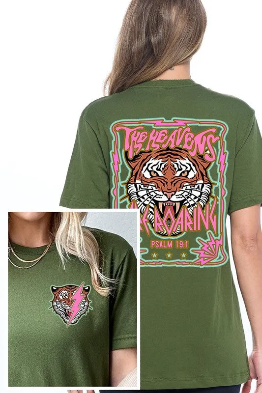 Heavens Roaring Tiger Front Back Graphic T Shirts