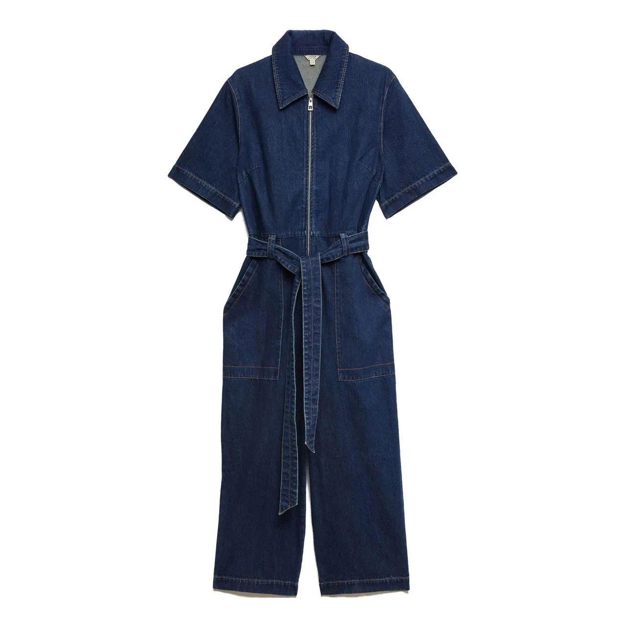 JIGSAW Belted Cropped Denim Jumpsuit - Blue