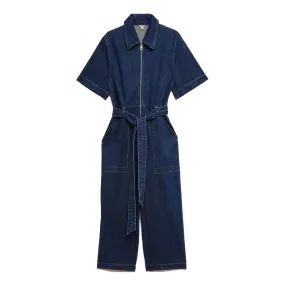 JIGSAW Belted Cropped Denim Jumpsuit - Blue