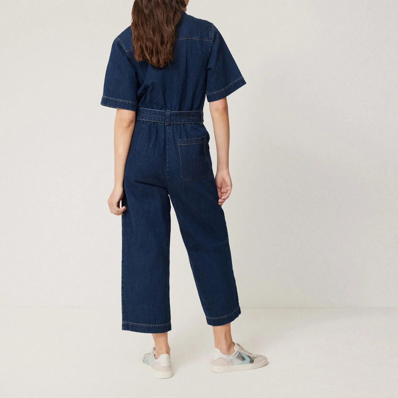 JIGSAW Belted Cropped Denim Jumpsuit - Blue