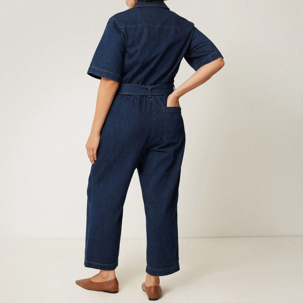 JIGSAW Belted Cropped Denim Jumpsuit - Blue