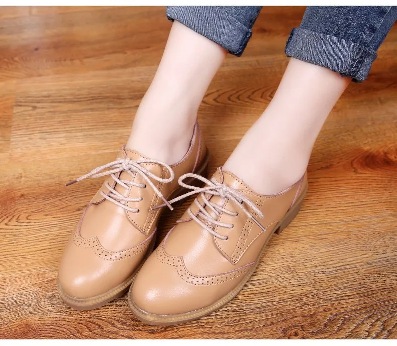 Khaki Vintage Old School Lace Up Oxfords Shoes