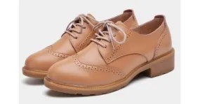 Khaki Vintage Old School Lace Up Oxfords Shoes