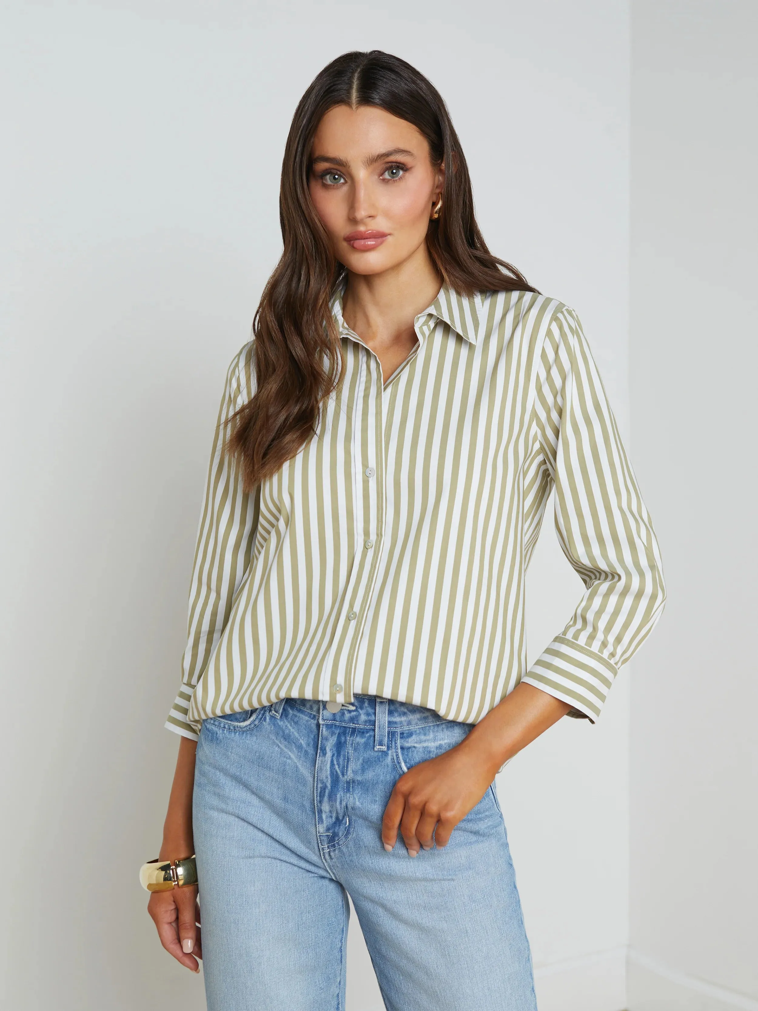 L’agence - Daniella Cotton Blend Blouse - Dried Herb/White Stripe