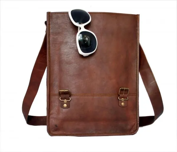 Leather Satchel for Men Women Vertical for iPad Laptop Documents - Large