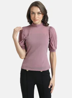 Lurex Mesh Top With Puff Sleeves