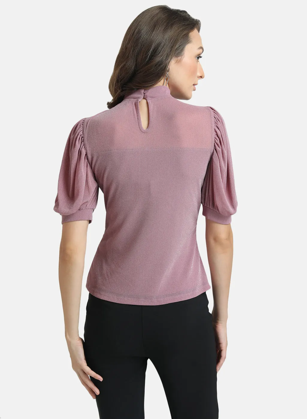 Lurex Mesh Top With Puff Sleeves