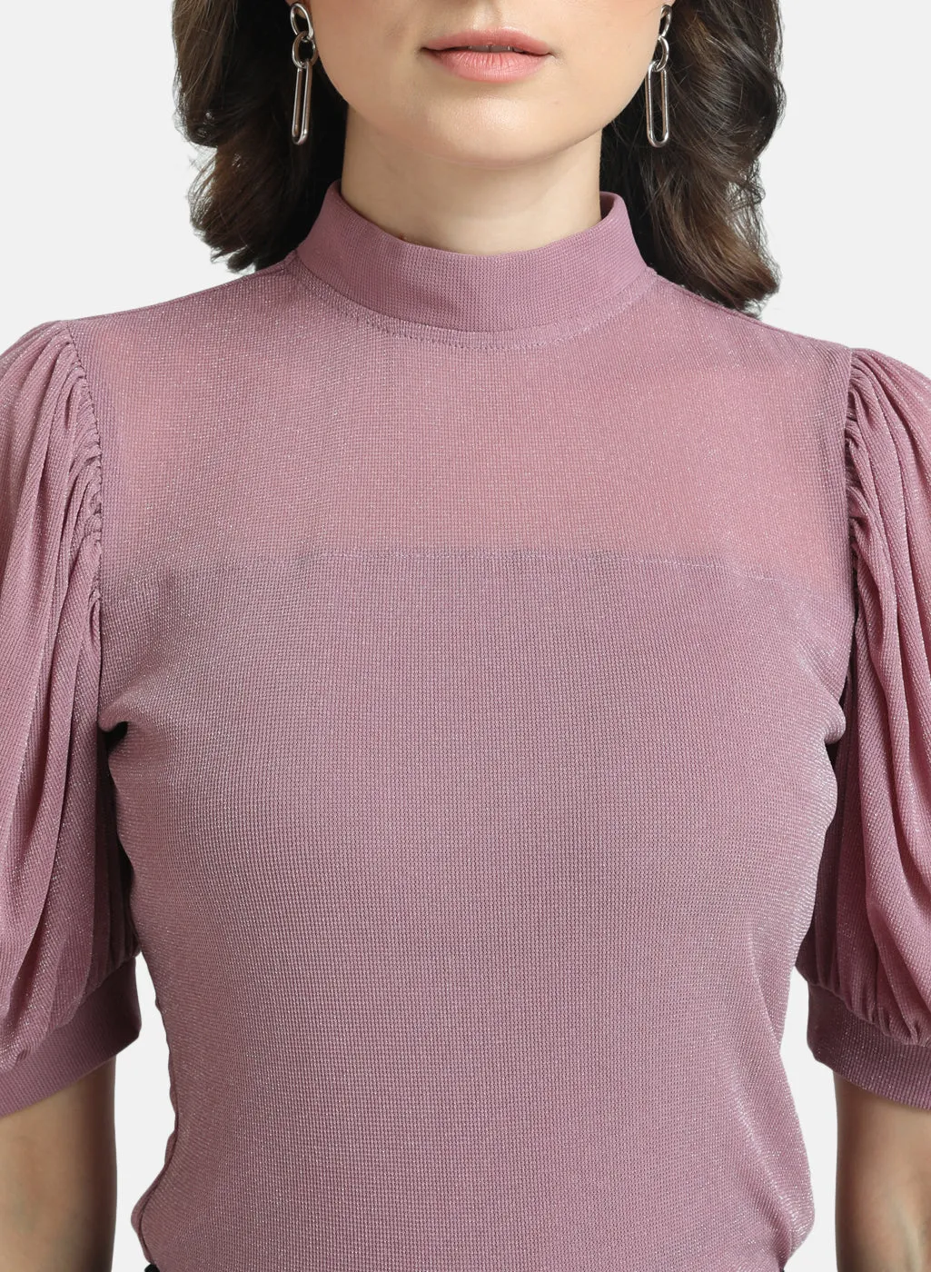 Lurex Mesh Top With Puff Sleeves