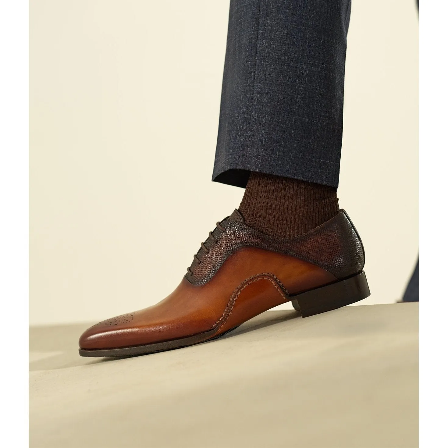 Magnanni 20120 Sanchez II Men's Shoes Two-Tone Brown Grabado Print / Calf-Skin Leather Oxfords (MAGS1004)