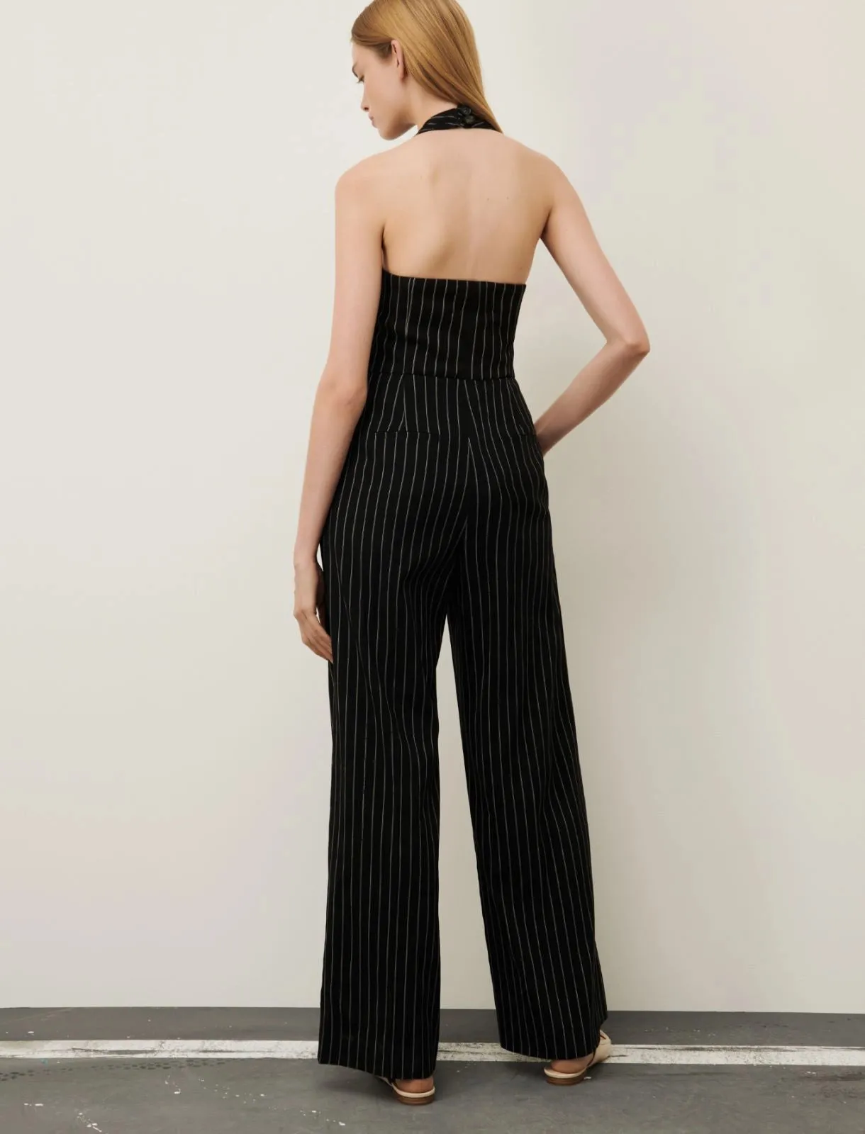 Marella Amanda Pinstripe Halter Jumpsuit in Black