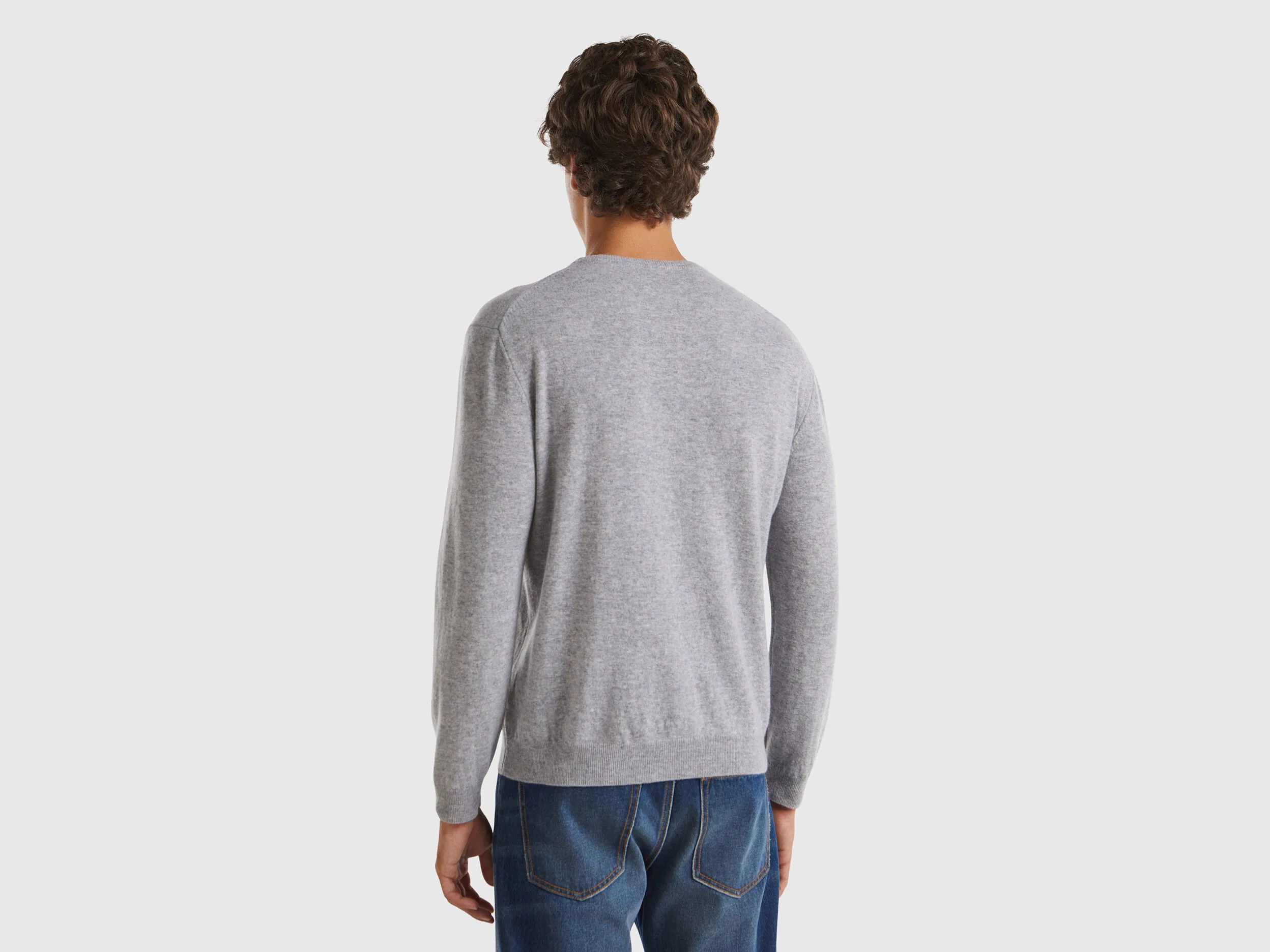 Marl gray crew neck sweater in pure Merino wool - Light Gray | Benetton