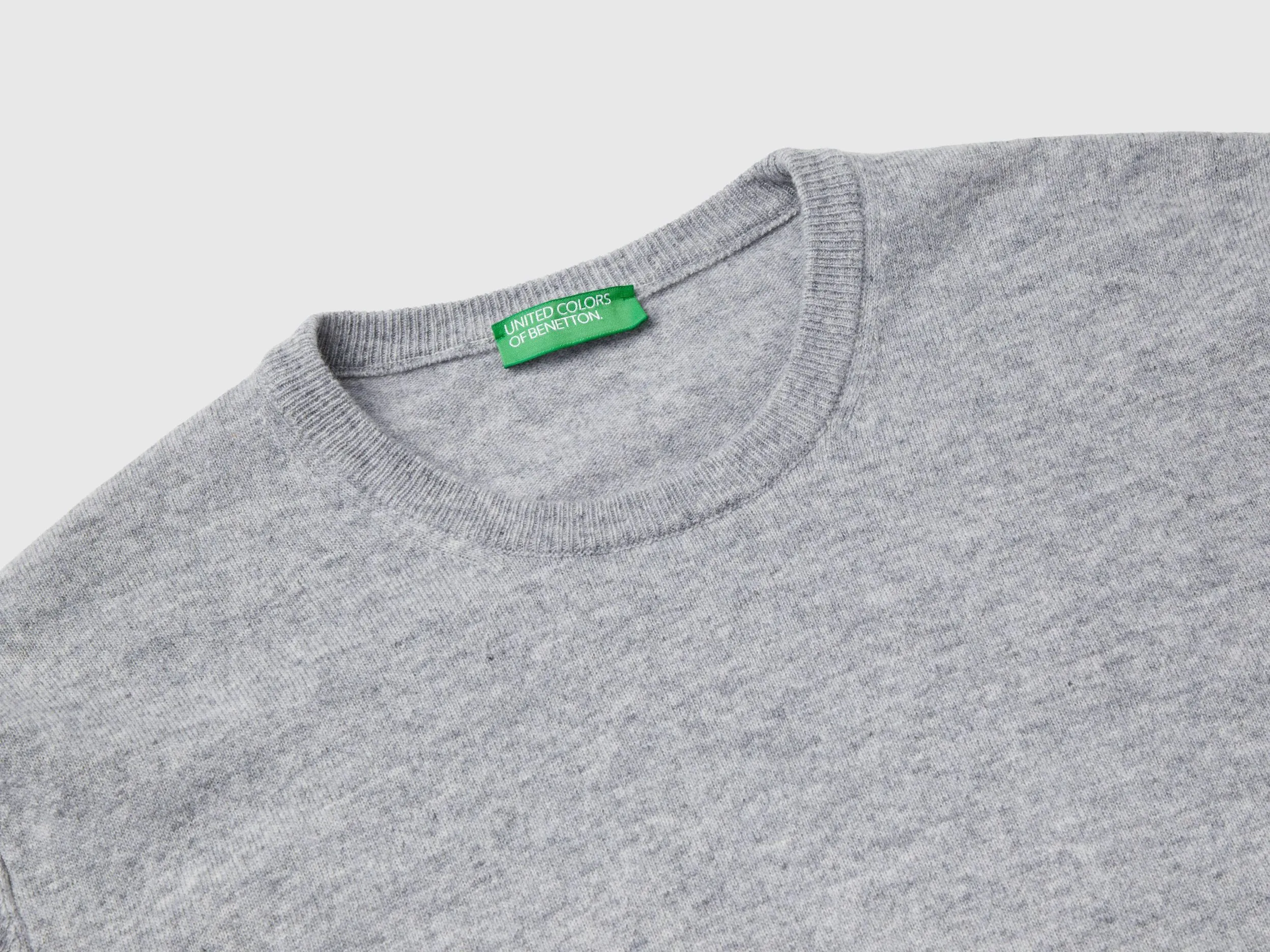 Marl gray crew neck sweater in pure Merino wool - Light Gray | Benetton