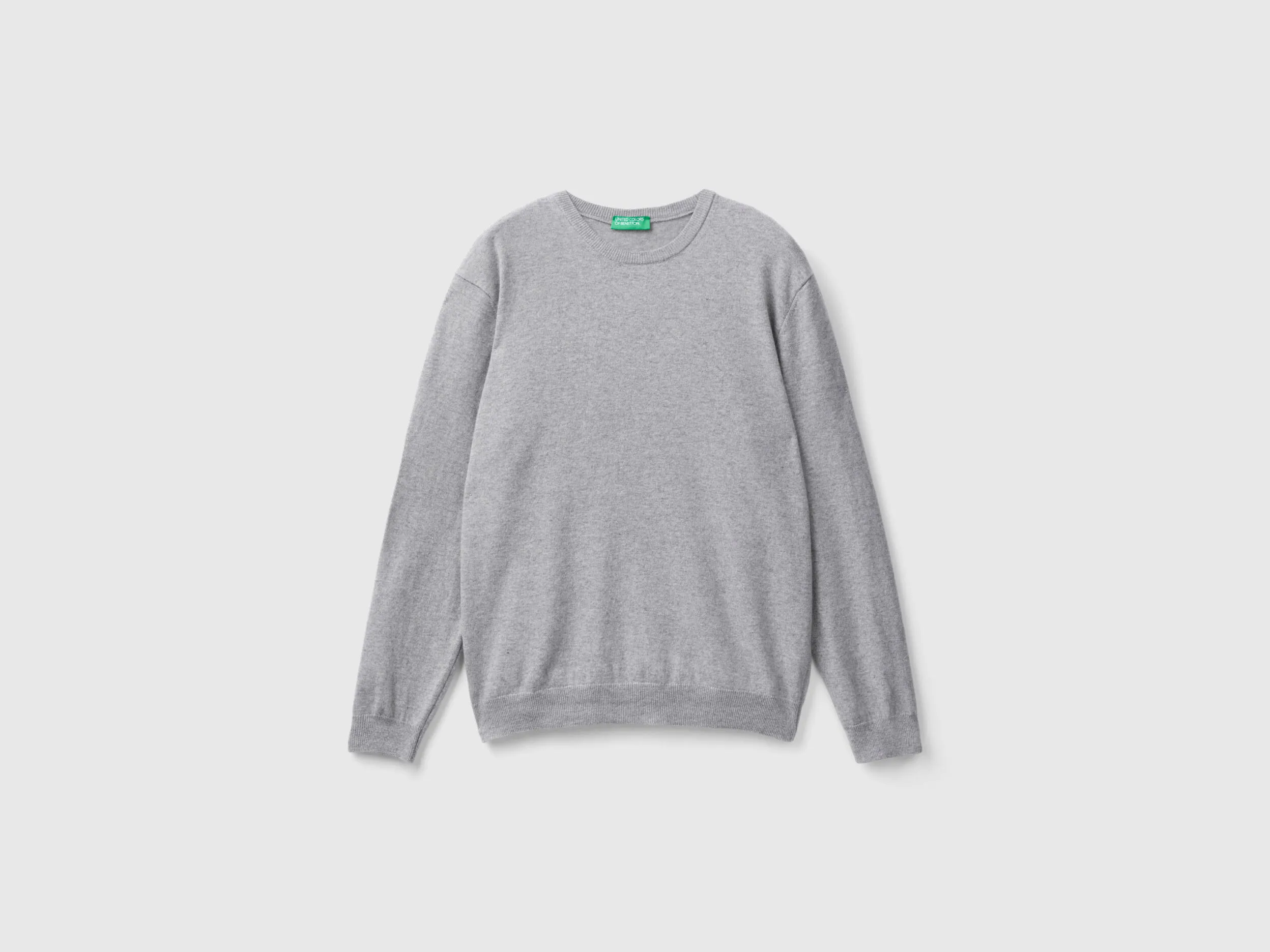 Marl gray crew neck sweater in pure Merino wool - Light Gray | Benetton