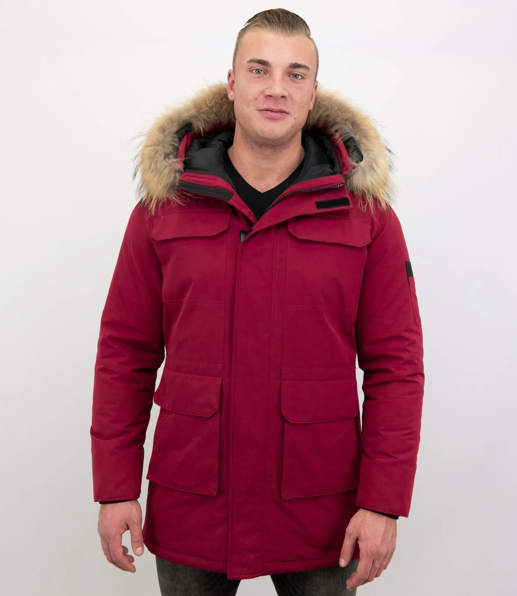 Men Parka Whiter Coat Long Red