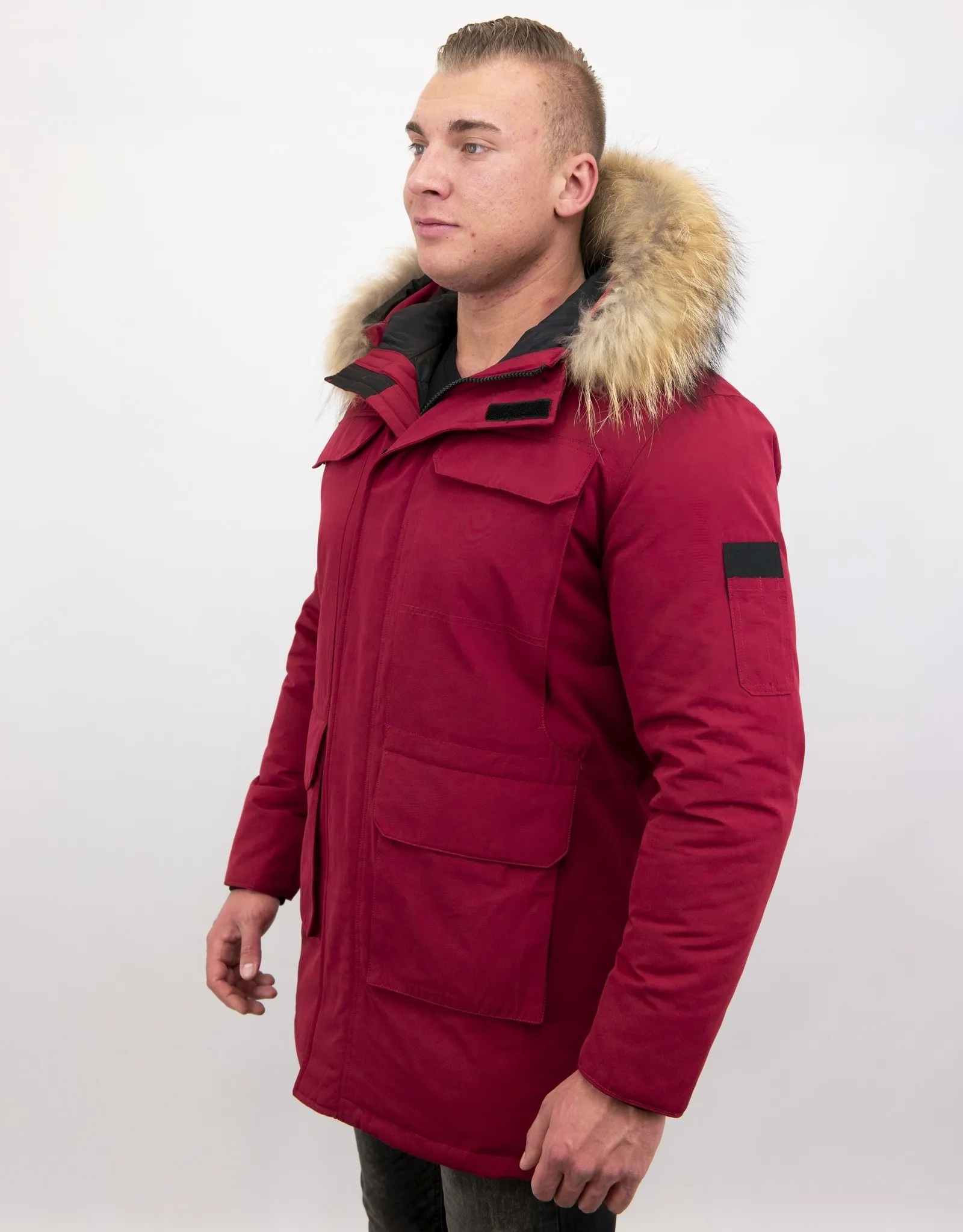 Men Parka Whiter Coat Long Red