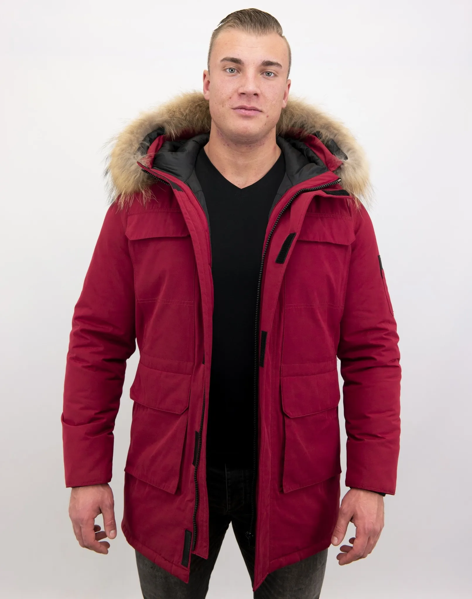 Men Parka Whiter Coat Long Red