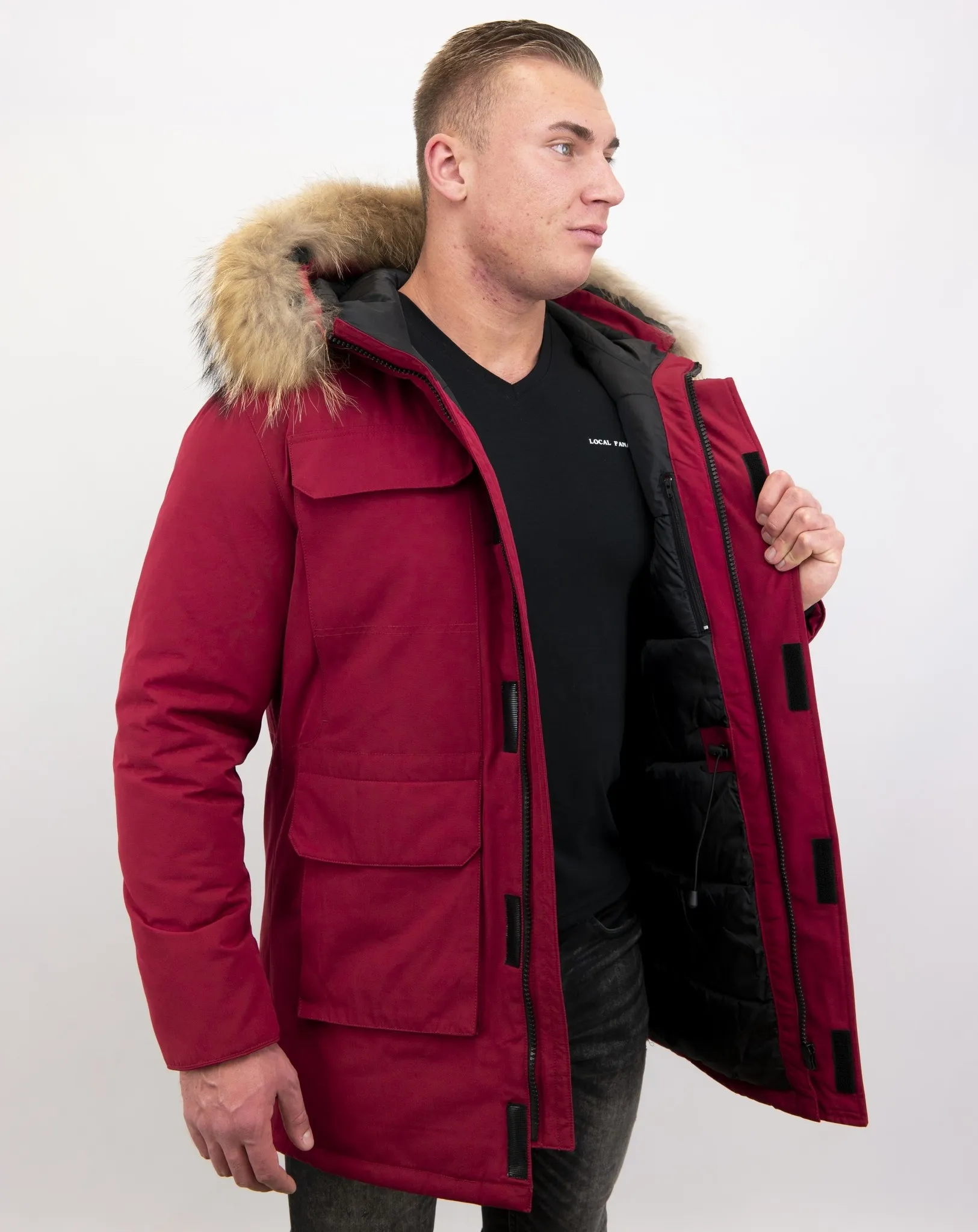 Men Parka Whiter Coat Long Red