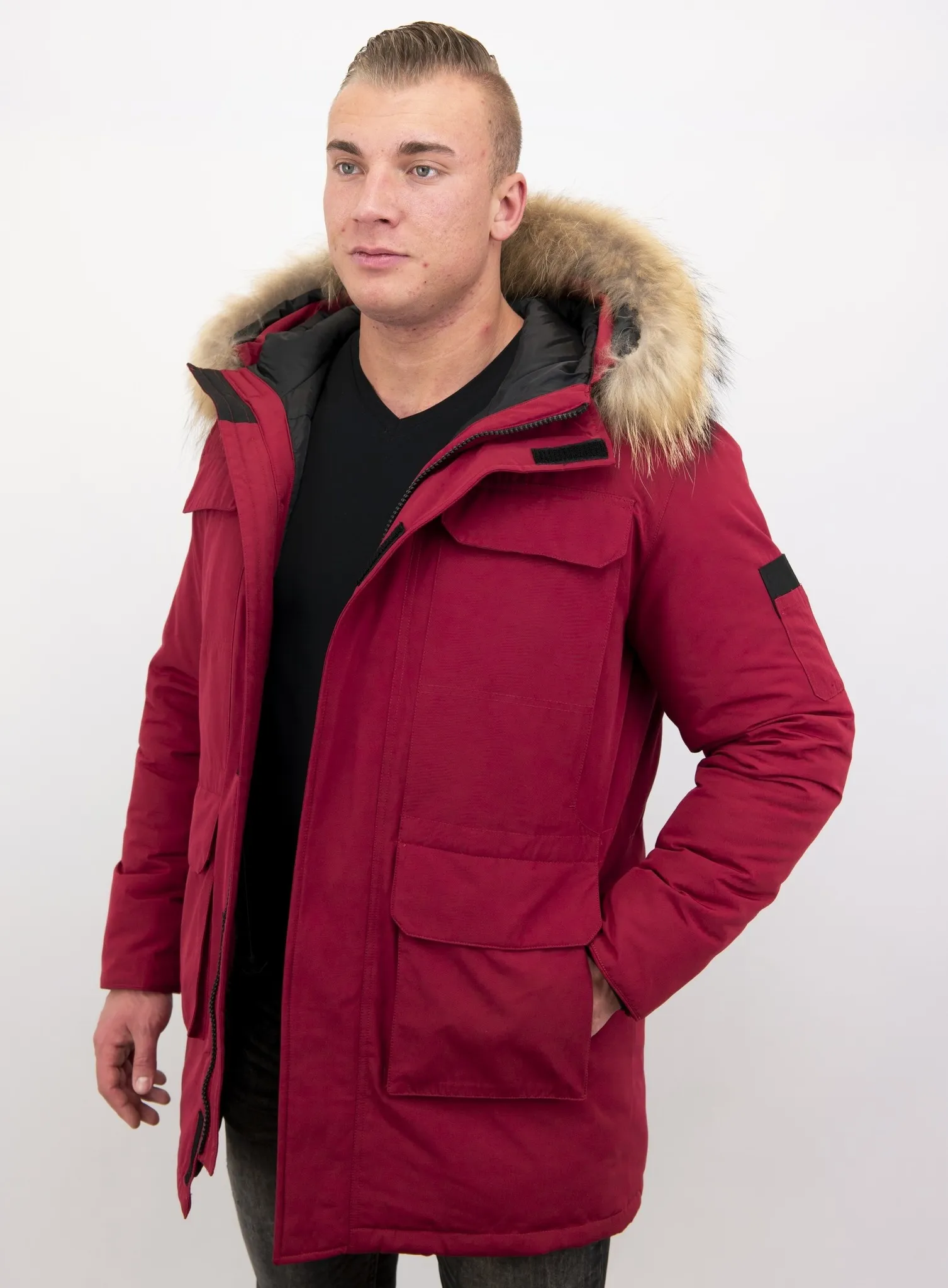 Men Parka Whiter Coat Long Red