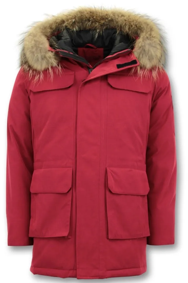 Men Parka Whiter Coat Long Red