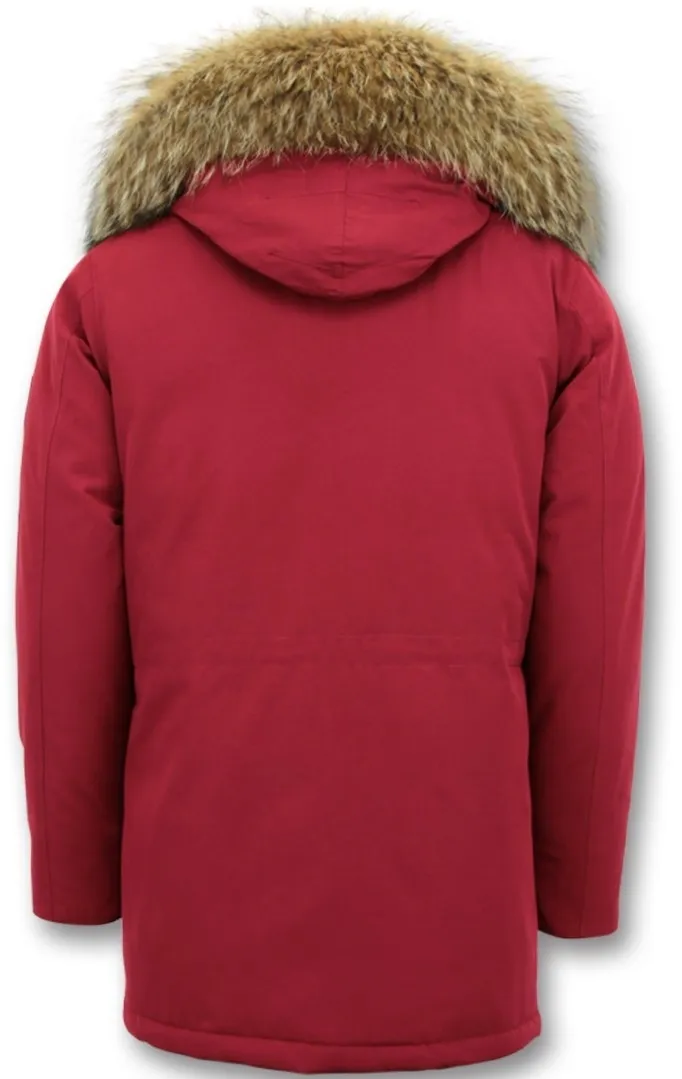 Men Parka Whiter Coat Long Red