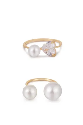 Multi-Pearl & Crystal Adjustable Ring Set