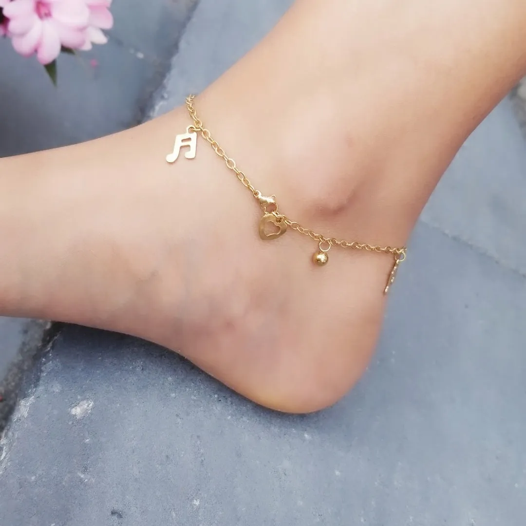 Music Note Anklet Gold