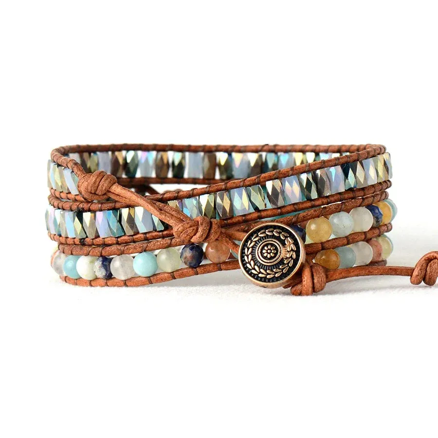 Natural Amazonite & Mix Gemstones Wrap Bracelet