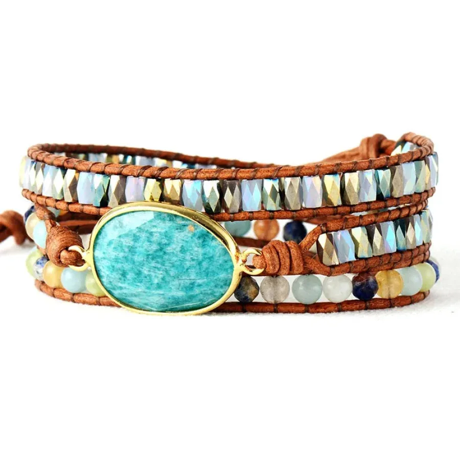 Natural Amazonite & Mix Gemstones Wrap Bracelet