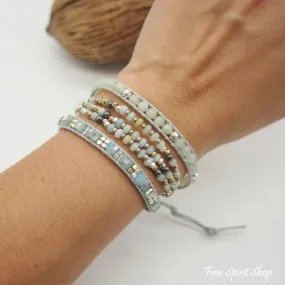 Natural Amazonite Beaded Wrap Bracelet