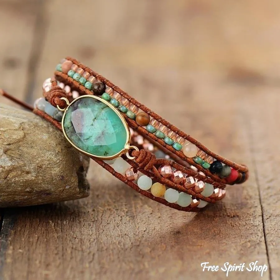 Natural Green Jade & Amazonite Wrap Bracelet