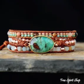 Natural Green Jade & Amazonite Wrap Bracelet