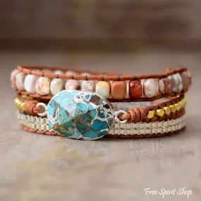 Natural Jasper & Turquoise Howlite Wrap Bracelet