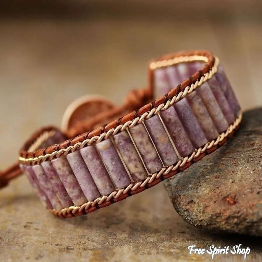 Natural Purple Lepidolite Tube Wrap Bracelet