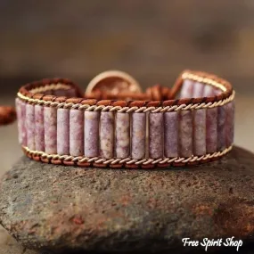 Natural Purple Lepidolite Tube Wrap Bracelet