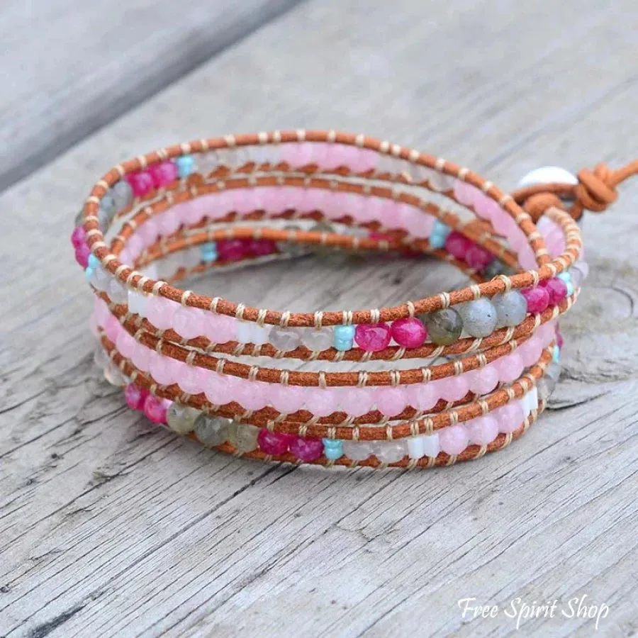 Natural Rose Quartz & Labradorite Wrap Bracelet