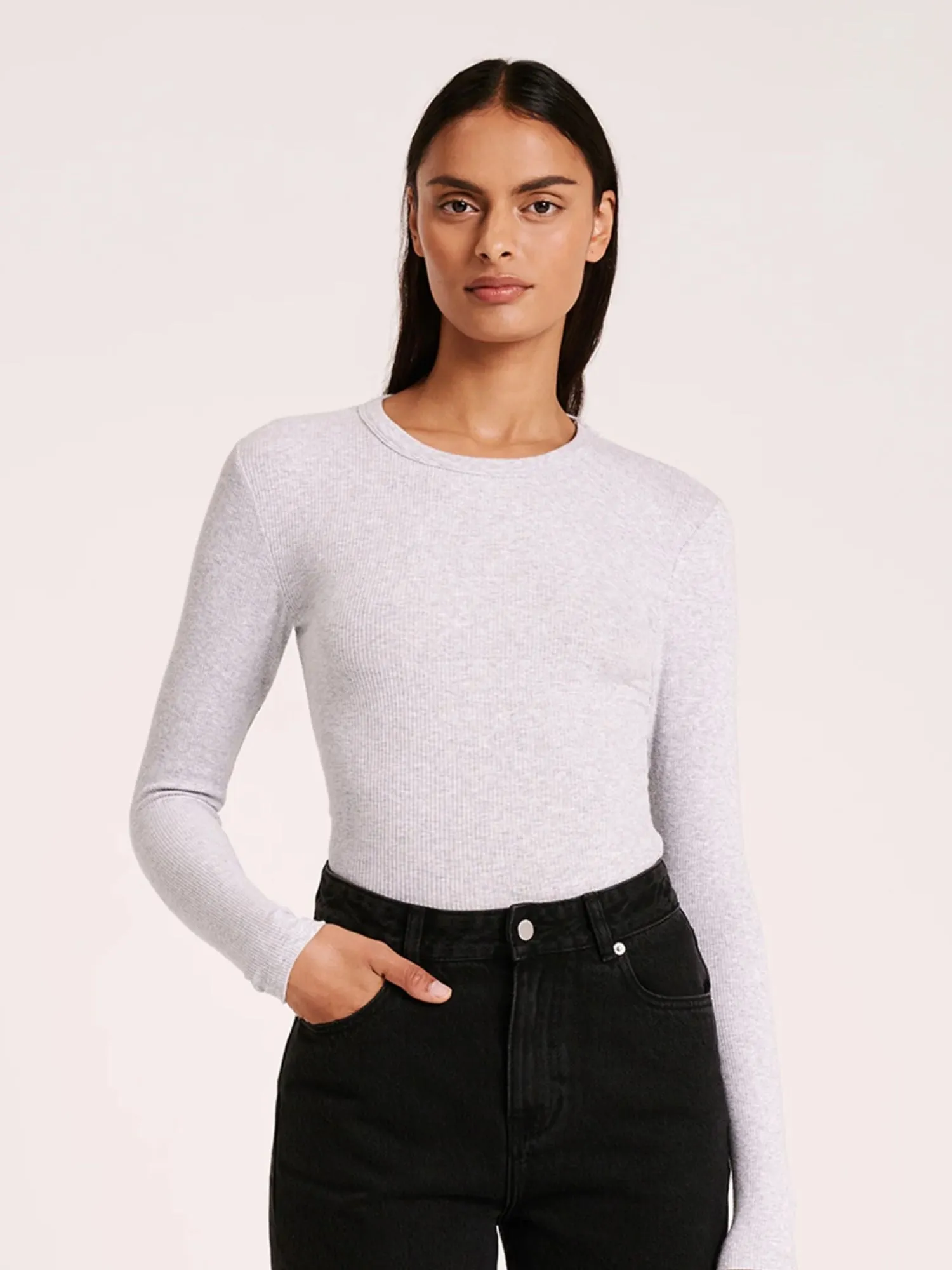 Organic Ribbed Long Sleeve Top | Grey Maple